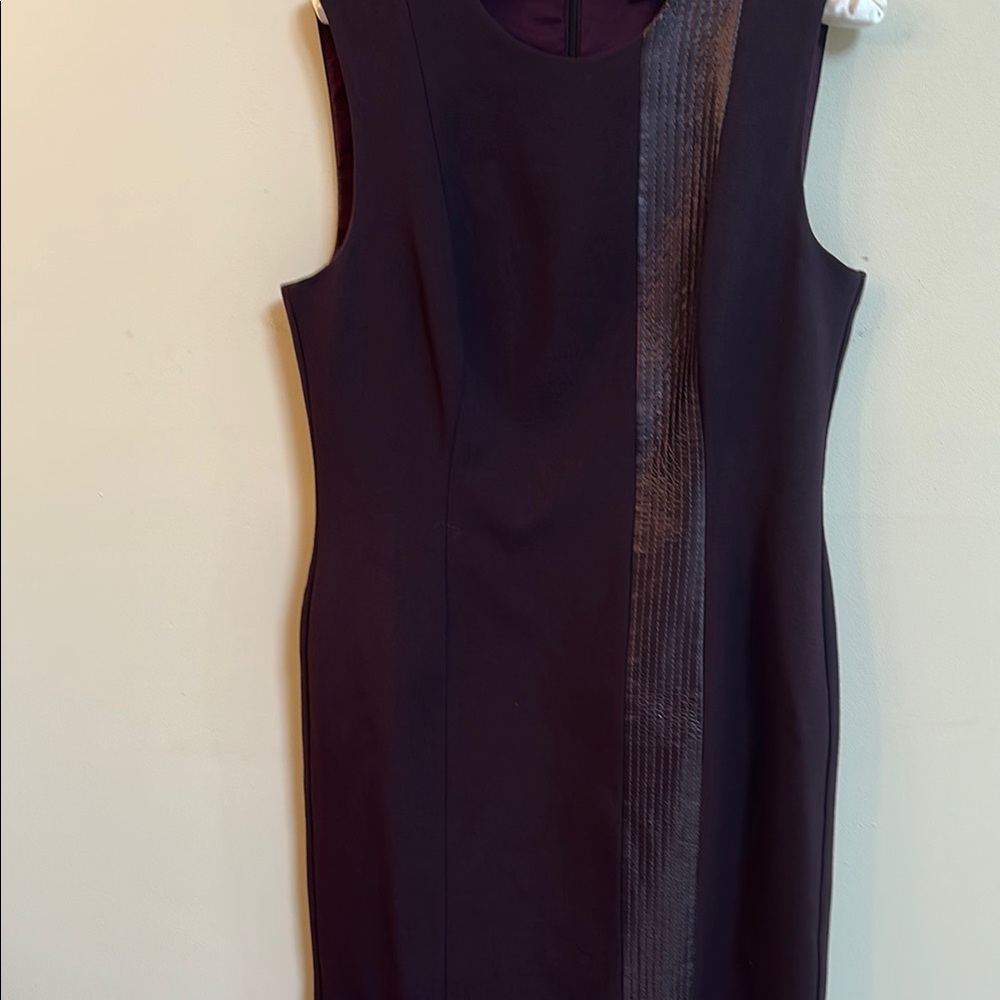 Worth New York Sleeveless Shift Dress – Dark Brown w Faux Leather Detail, Size 8 - Picture 1 of 2